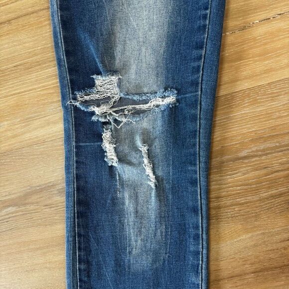 Angels Kiss Women's 9 Embroidered Rose Skinny Jeans Midrise Distressed Stretchy - Picture 6 of 8